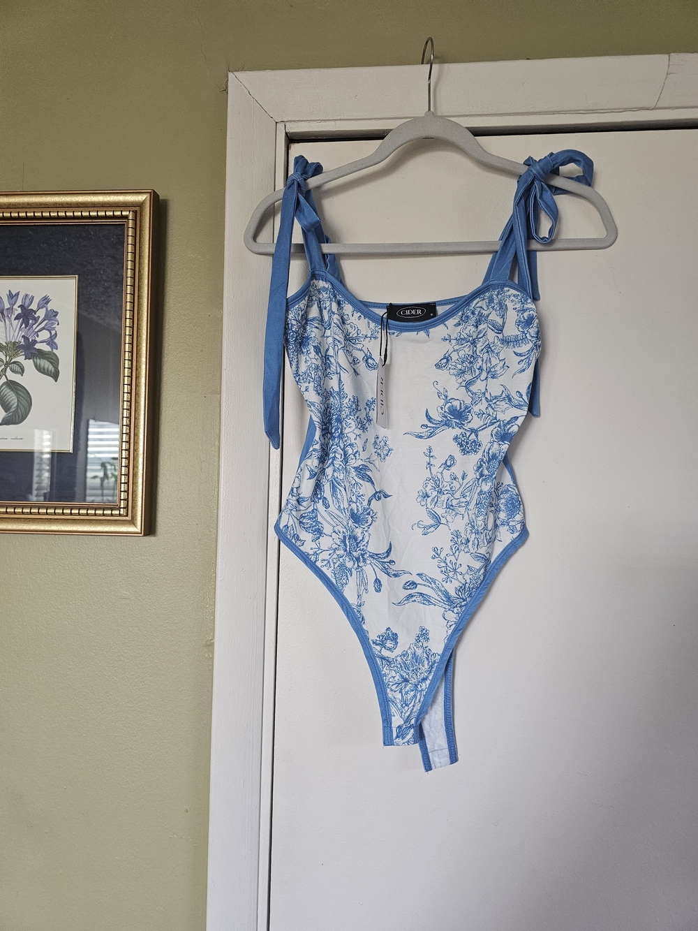 🎊CIDER🎊 Blue Floral Tie-Shoulder One-Piece